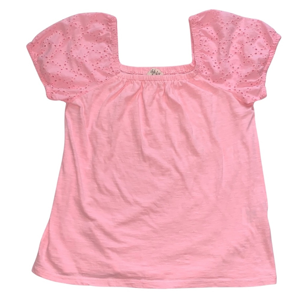Style & Co. Pink Top with Eyelet Short Sleeve